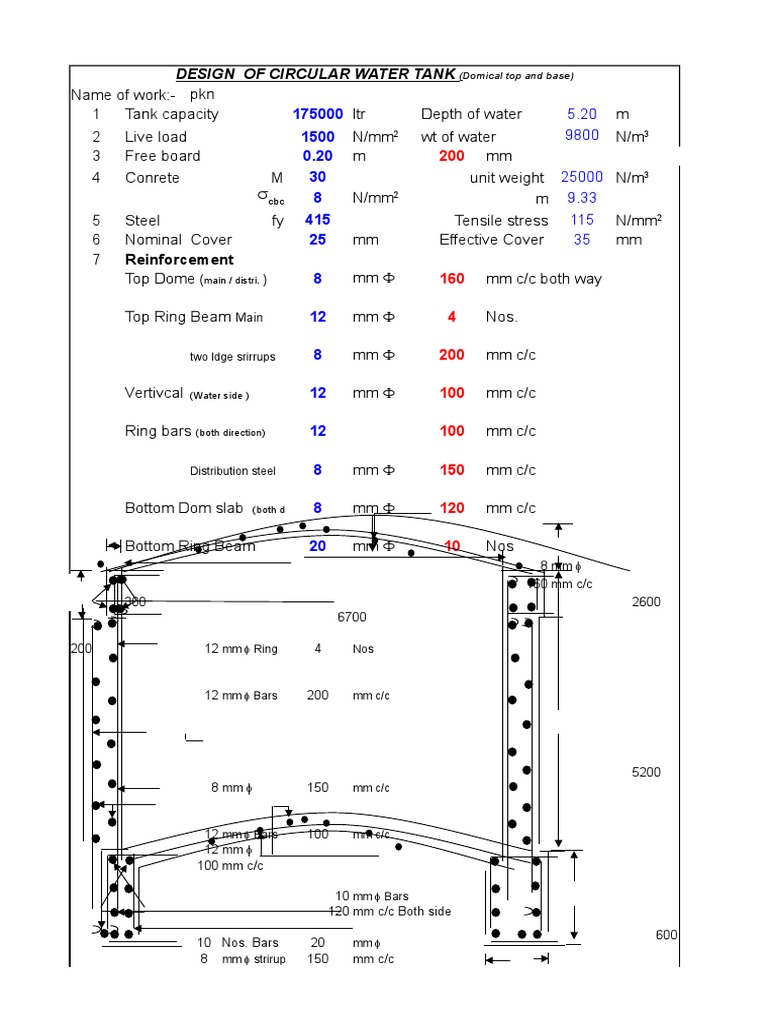 175kl Design Upto Bottom Dome | PDF | Beam (Structure) | Column