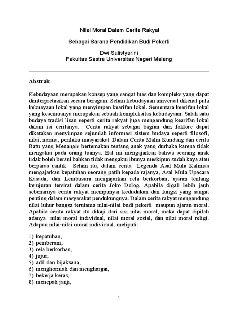 13 Nilai Moral Dalam Cerita Rakyat