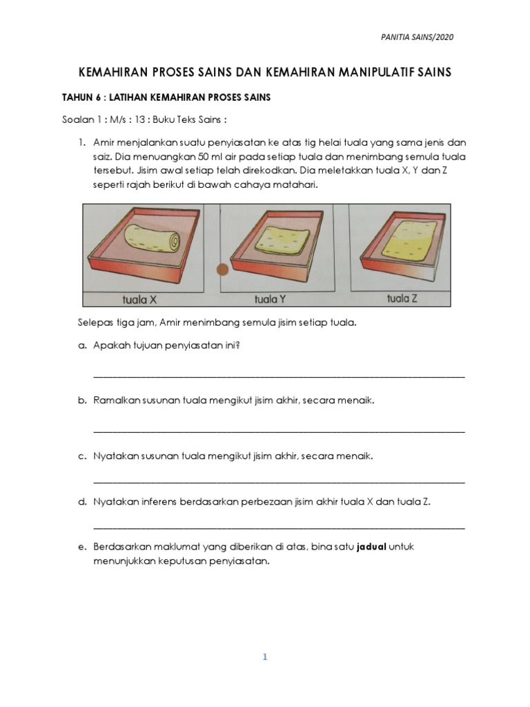 Latihan Kemahiran Proses Sains Tahun 6 2020 Pdf