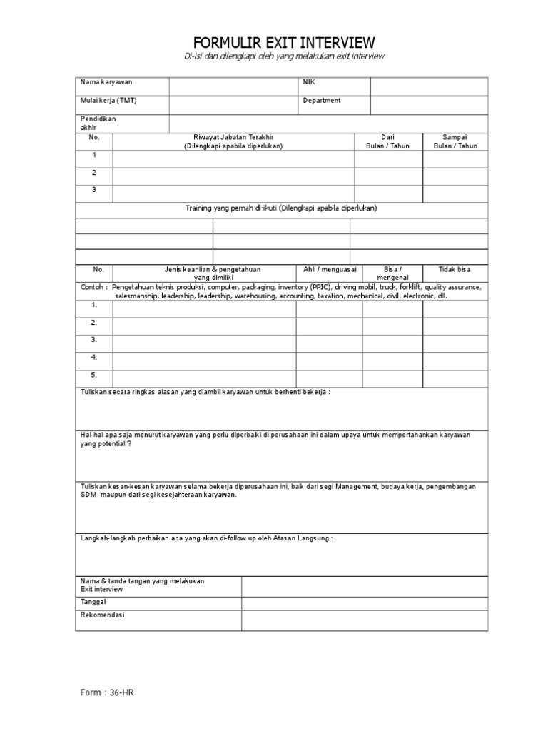 Formulir Exit Interview Karyawan | PDF