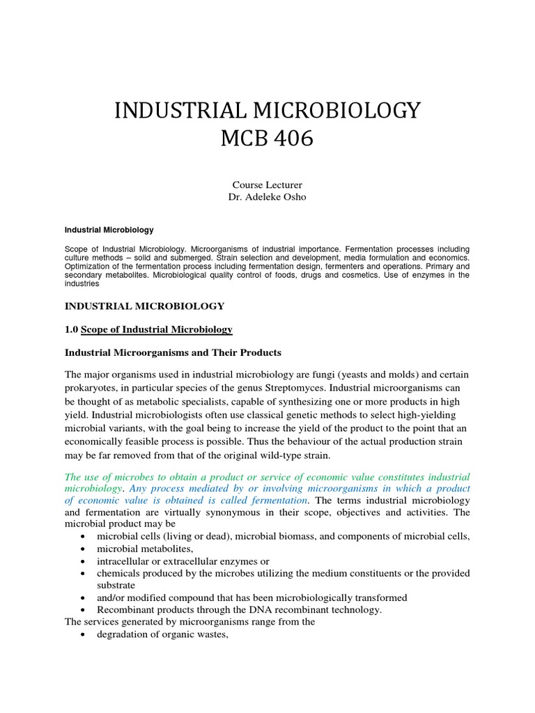 Industrial Microbiology PDF Fermentation Sterilization (Microbiology)