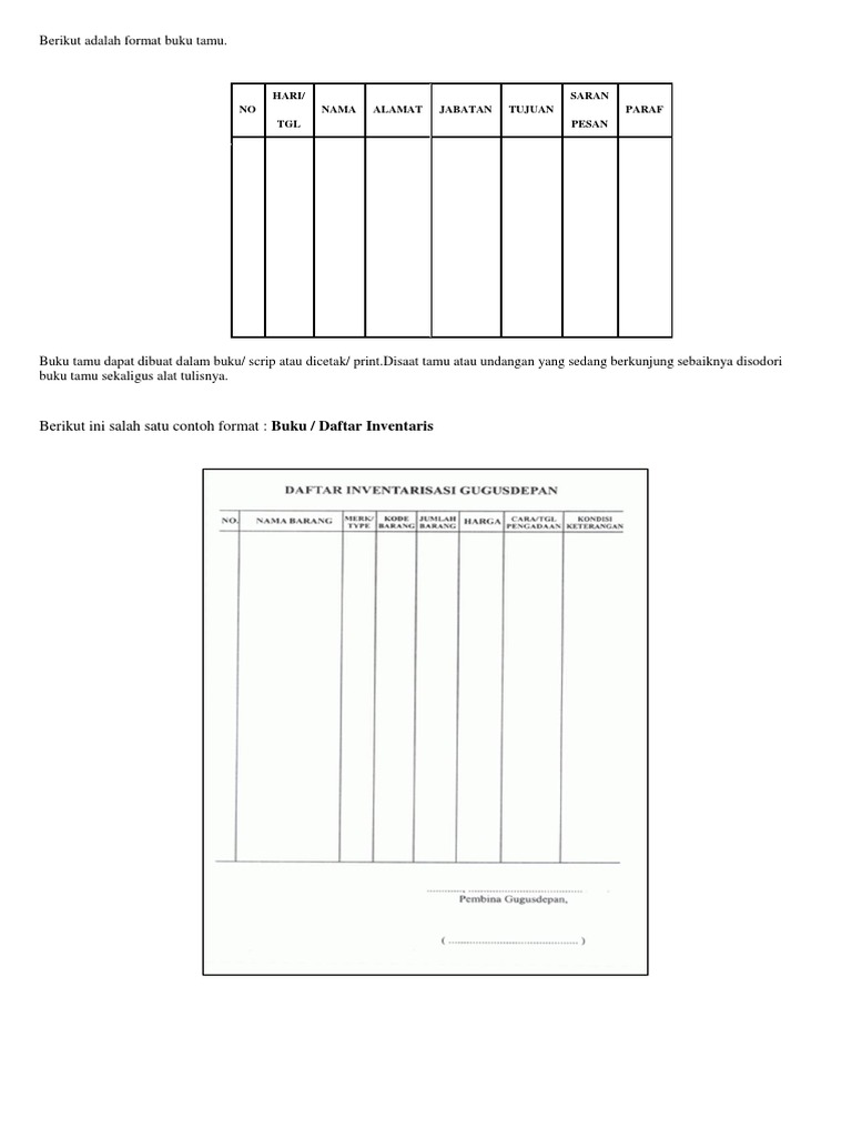 Format Buku Tamu dan Agenda Administrasi | PDF