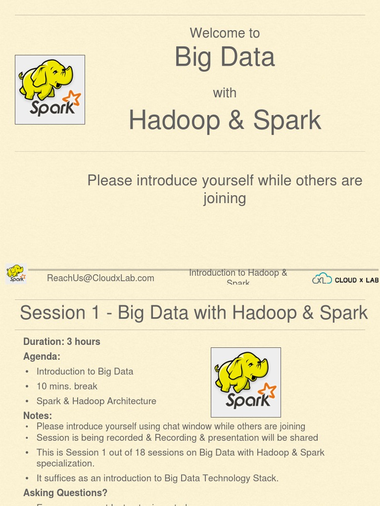 Big Data Basics: Hadoop & Spark Intro | PDF | Apache Hadoop | Apache Spark