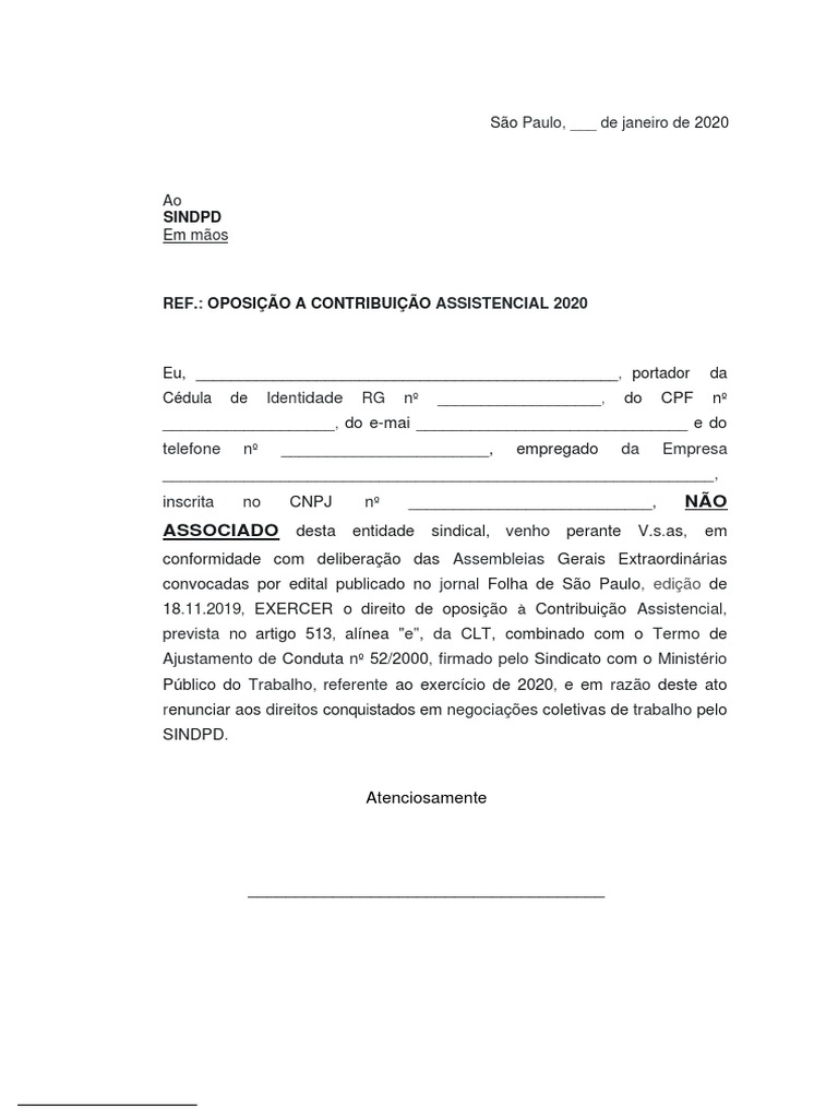 Carta de Oposição Sindical SINDPD 2020 PDF