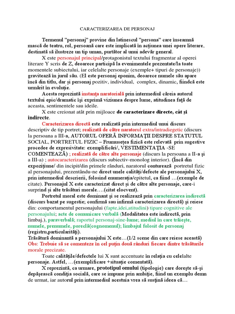 Caracterizarea de Personaj | PDF