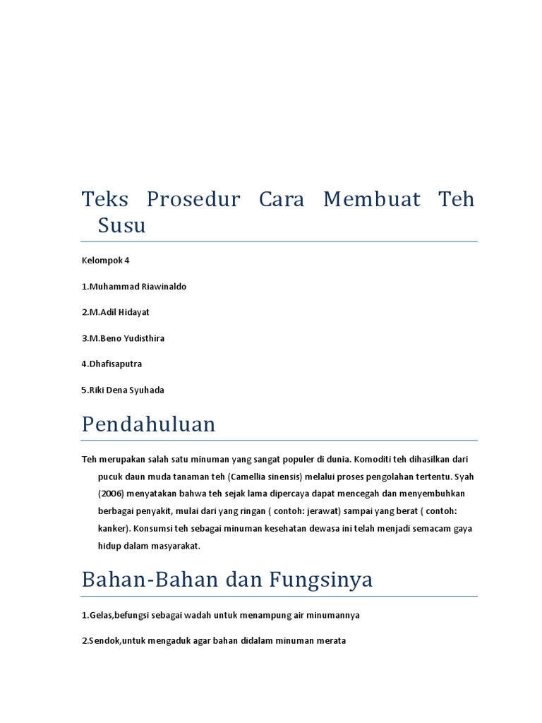 Teks Prosedur Cara Membuat Teh Susu | PDF