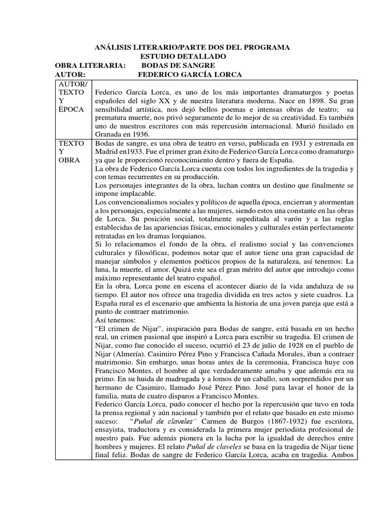 Bodas de Sangre Analisis Literario | PDF | Federico García Lorca | Autor, image size:768x1024