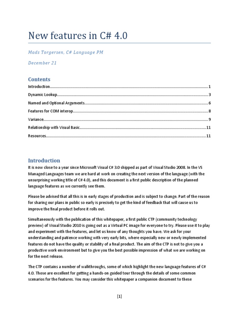 New Features in CSharp 4.0 | PDF | Parameter (Computer Programming ...