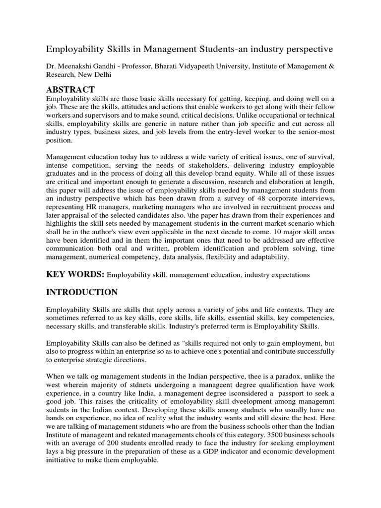 Employability Skills for Management Students | PDF | Employment | Goal