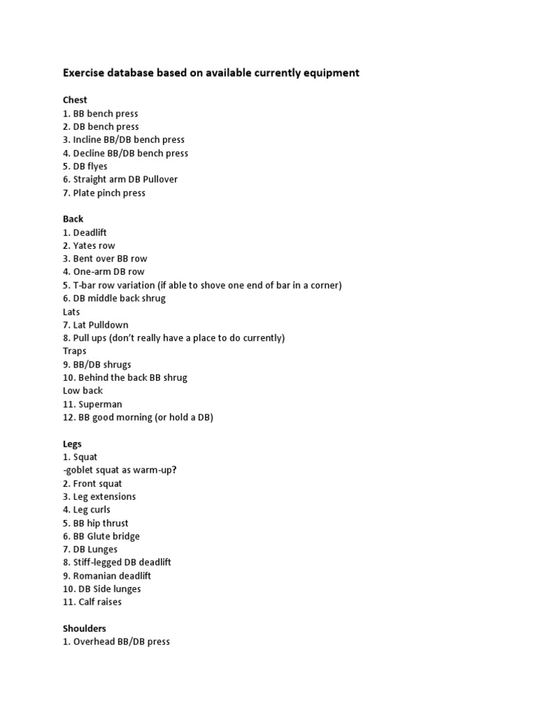 Exercise Database PDF