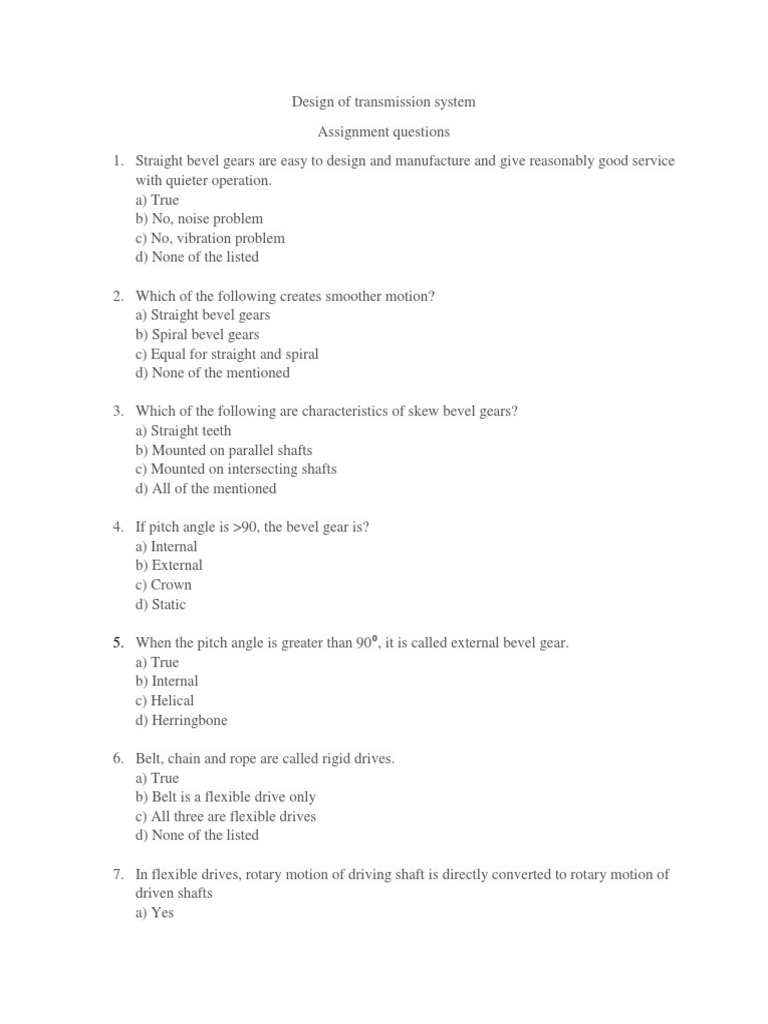 Transmission System Design Quiz Questions | PDF | Belt (Mechanical) | Gear