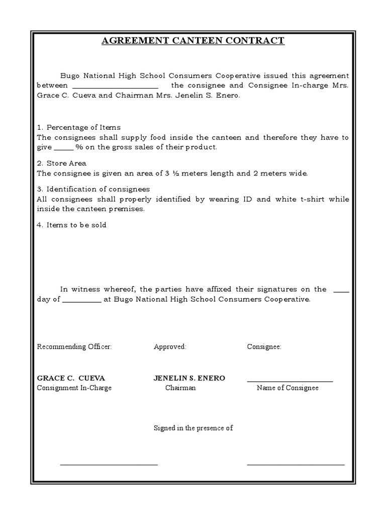 Agreement Canteen Contract PDF