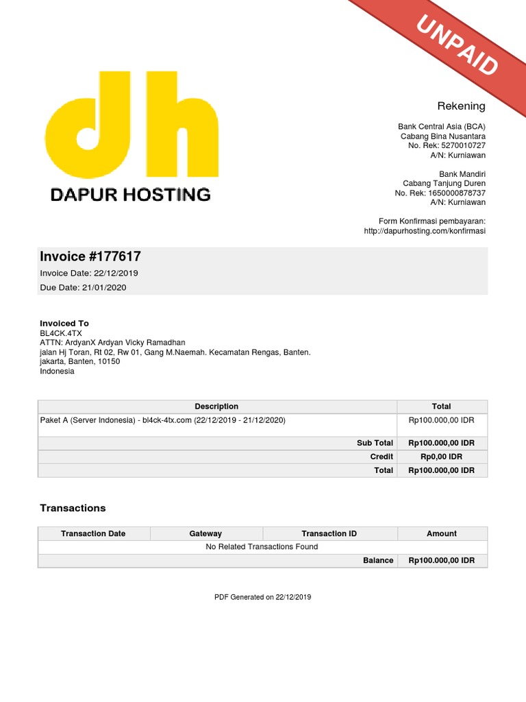 Unpaid Invoice #177617 Details | PDF | Banks | Banking