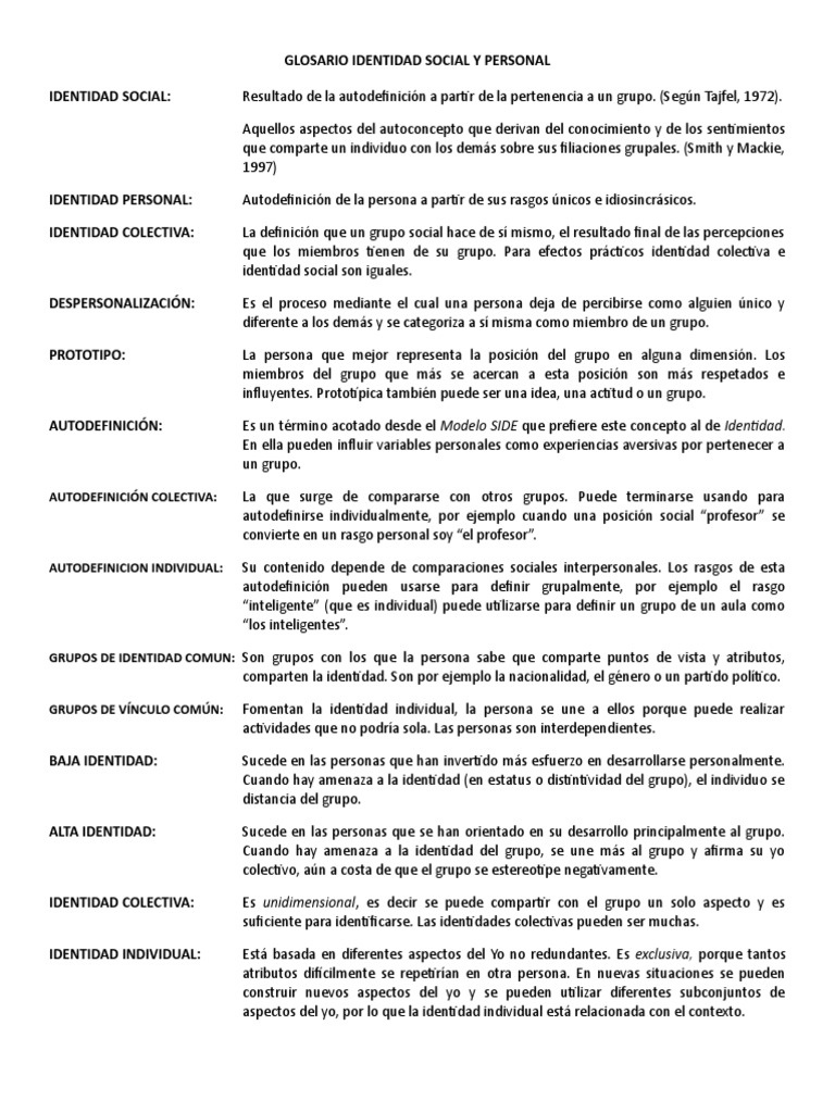Glosario de Identidad Personal y Social | PDF | Teorías sociológicas ...
