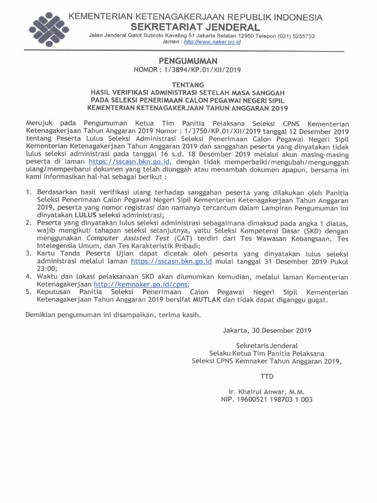 Pengumuman Cpns After Sanggah Pdf