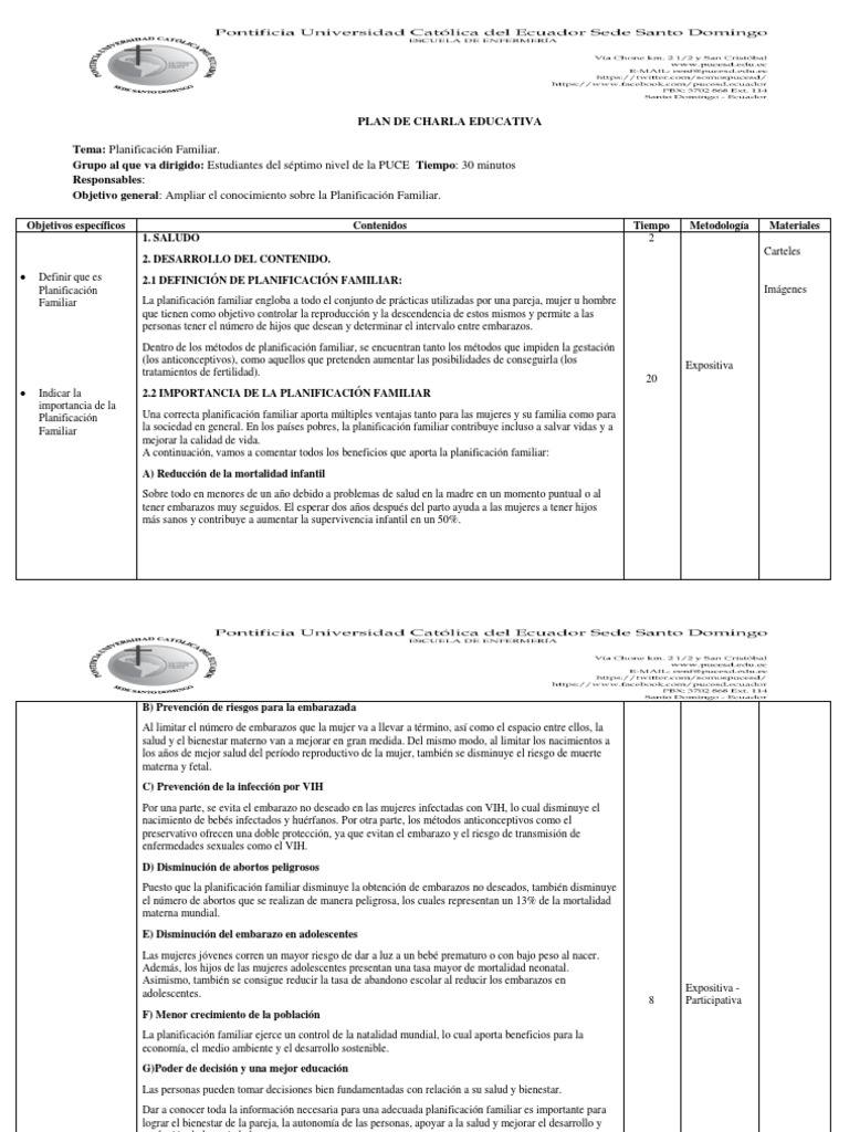 Charla Educativa Planificacion Familiar | PDF | Control de la natalidad ...