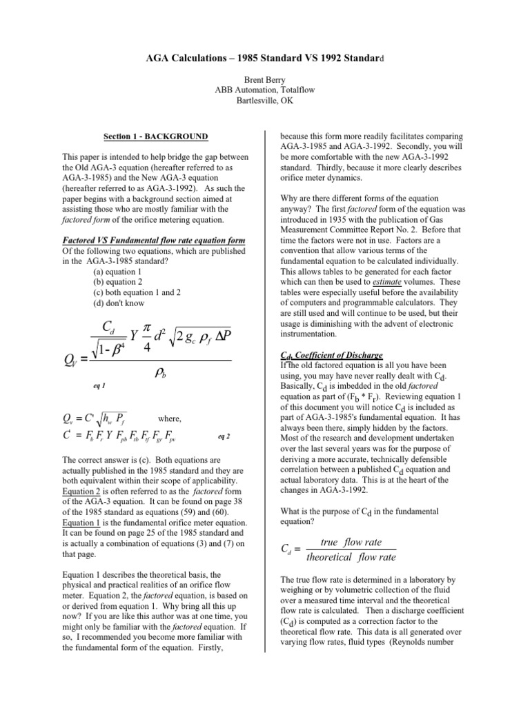 AGA 1985 Vs AGA 1992 PDF | PDF | Gases | Fluid Dynamics