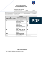 Tabla de Especificaciones