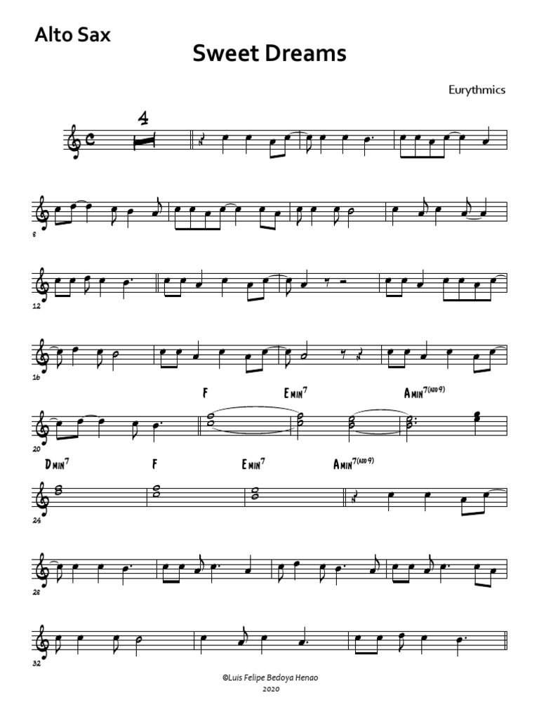 Sweet Dreams Alto Sax PDF PDF Dance Pop Songs Songs Written