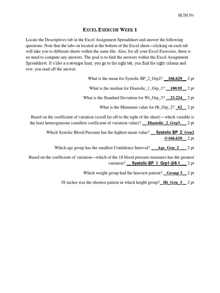 Excel Descriptive Statistics Exercise | PDF | Wellness