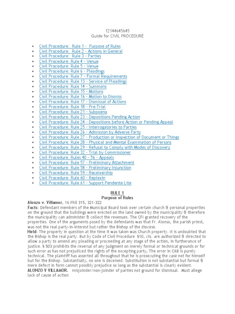 Guide For CIVIL PROCEDURE | PDF | Summary Judgment | Lawsuit