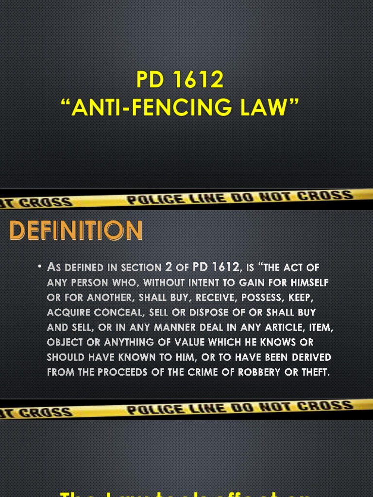 PD 1612 AntiFencing Law PDF Theft Robbery