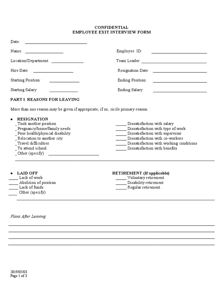 Employee Exit Interview Form | PDF | Retirement | Employment