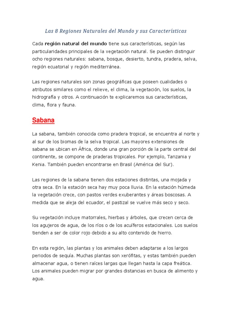 Ocho Regiones Naturales del Mundo | PDF | Arboles | Desierto