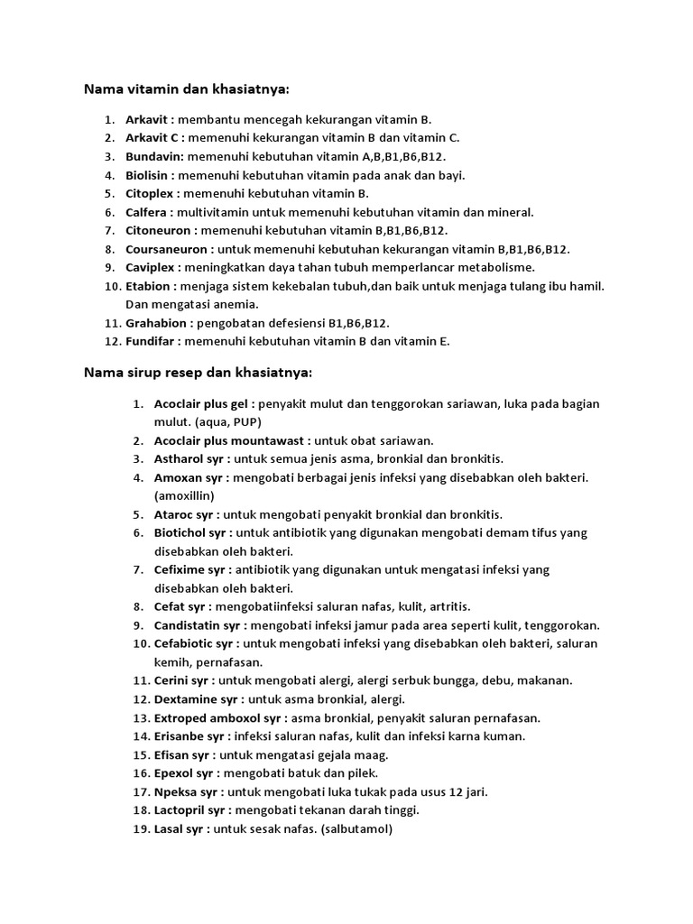 Nama Vitamin Dan Khasiatnya PDF