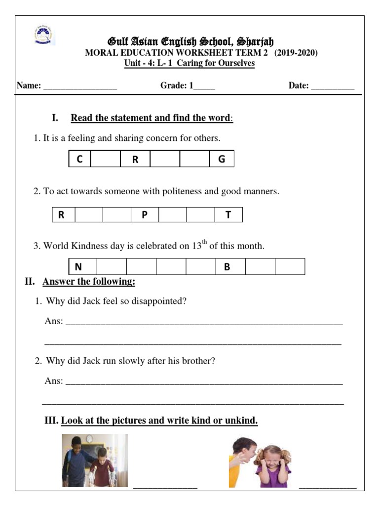 Grade 1 Moral Education Worksheets | PDF | Career & Growth | Social Science