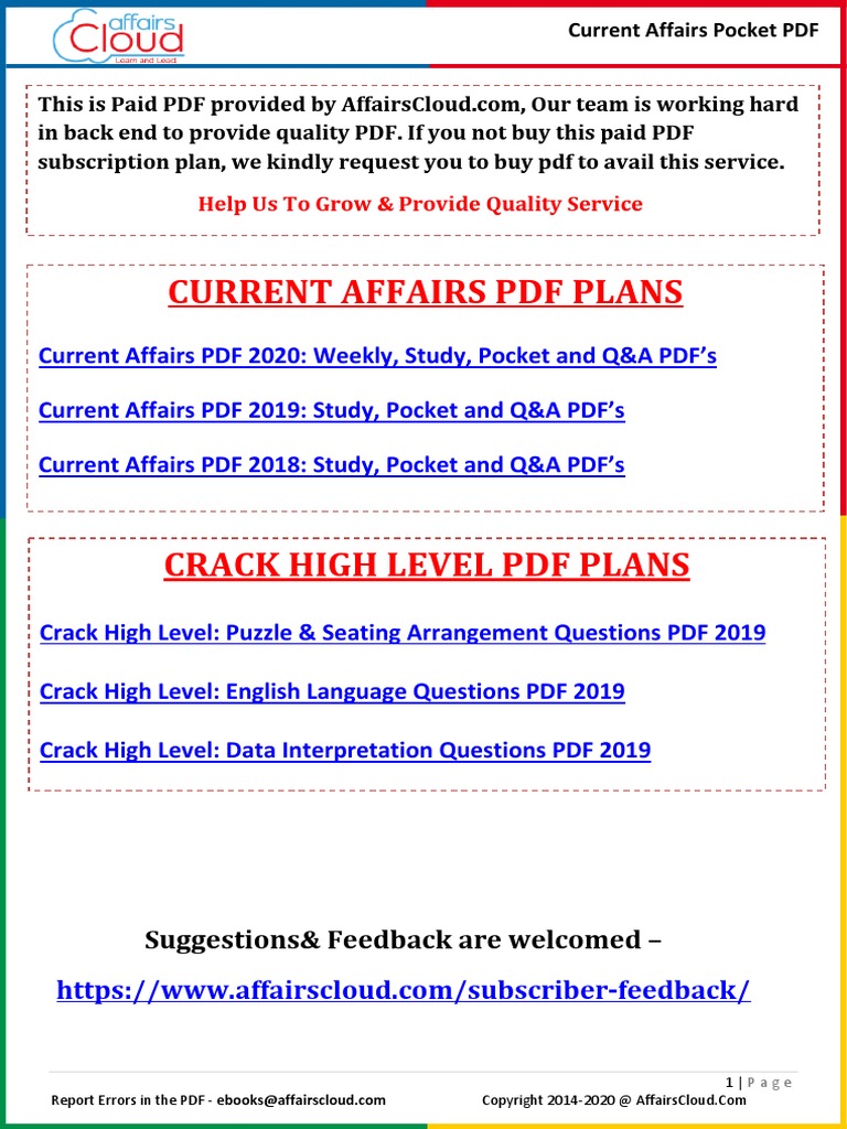Current Affairs Pocket Pdf December 19 By Affairscloud Pdf Government