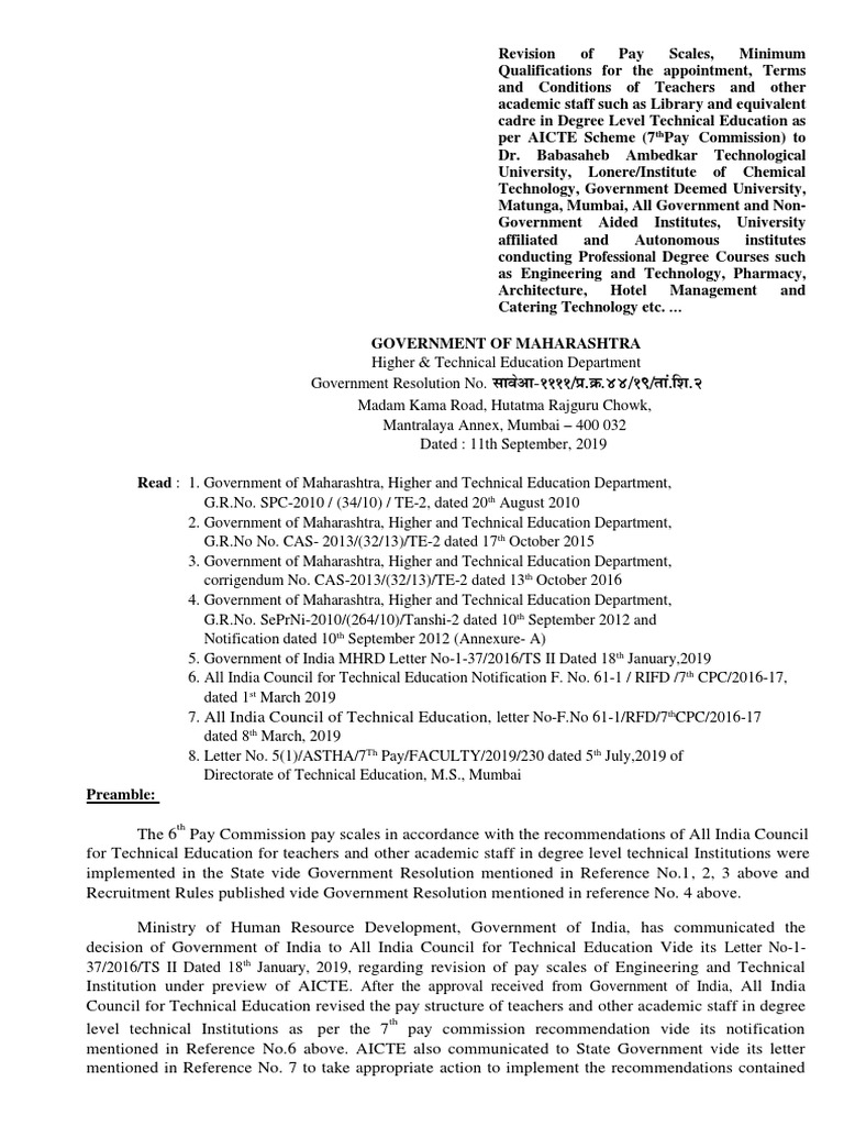 Maharashtra 7th Pay Scale Revision | PDF | Academic Degree | Bachelor's ...