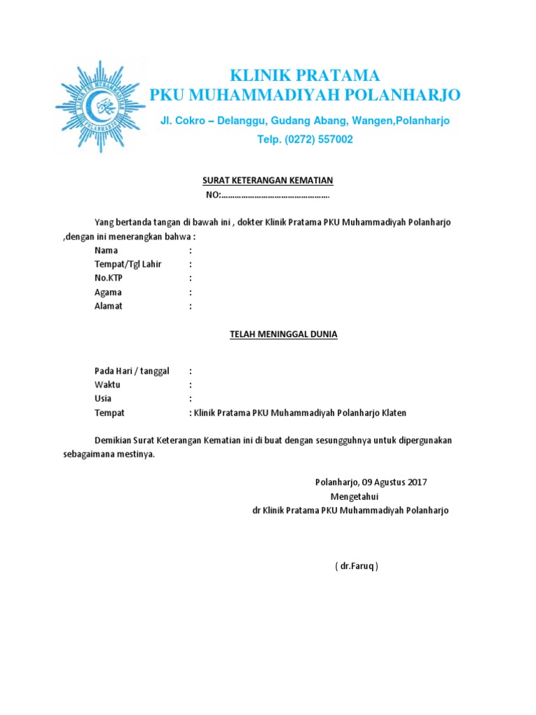 Contoh Surat Pemberitahuan Kematian Ahli Jawatankuasa Sydneyuti
