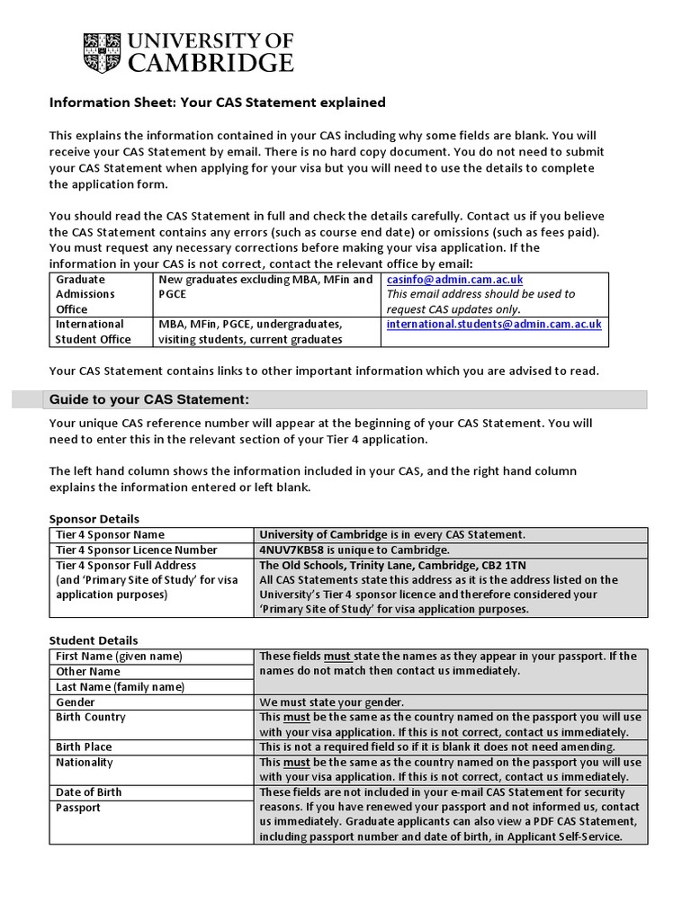 Understanding Your CAS Statement | PDF | Travel Visa | Fee