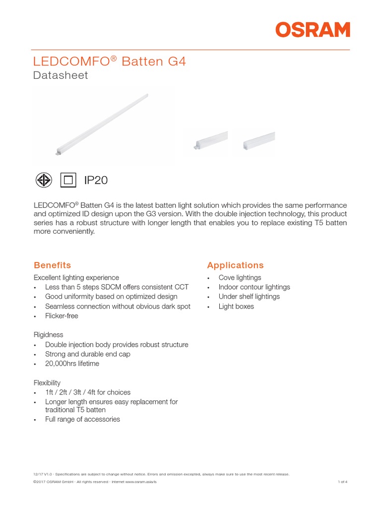 01 EN LEDCOMFO Batten G4 Datasheet v1p0 27dec2017 | PDF | Alternating ...