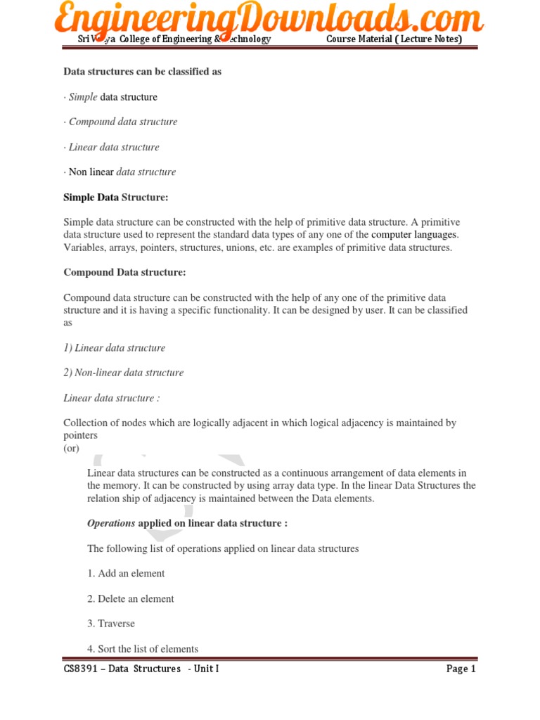 CS8391 Data Structures Lecture Notes PDF | PDF | Areas Of Computer ...