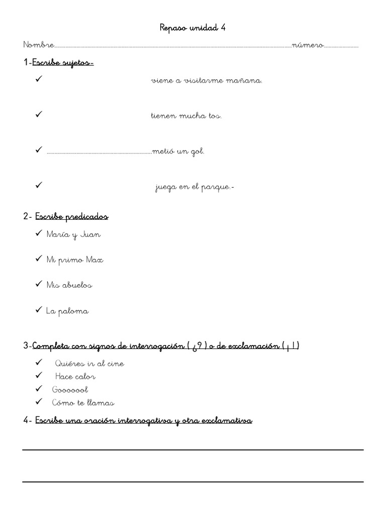 Repaso Unidad 4 Lengua PDF | PDF