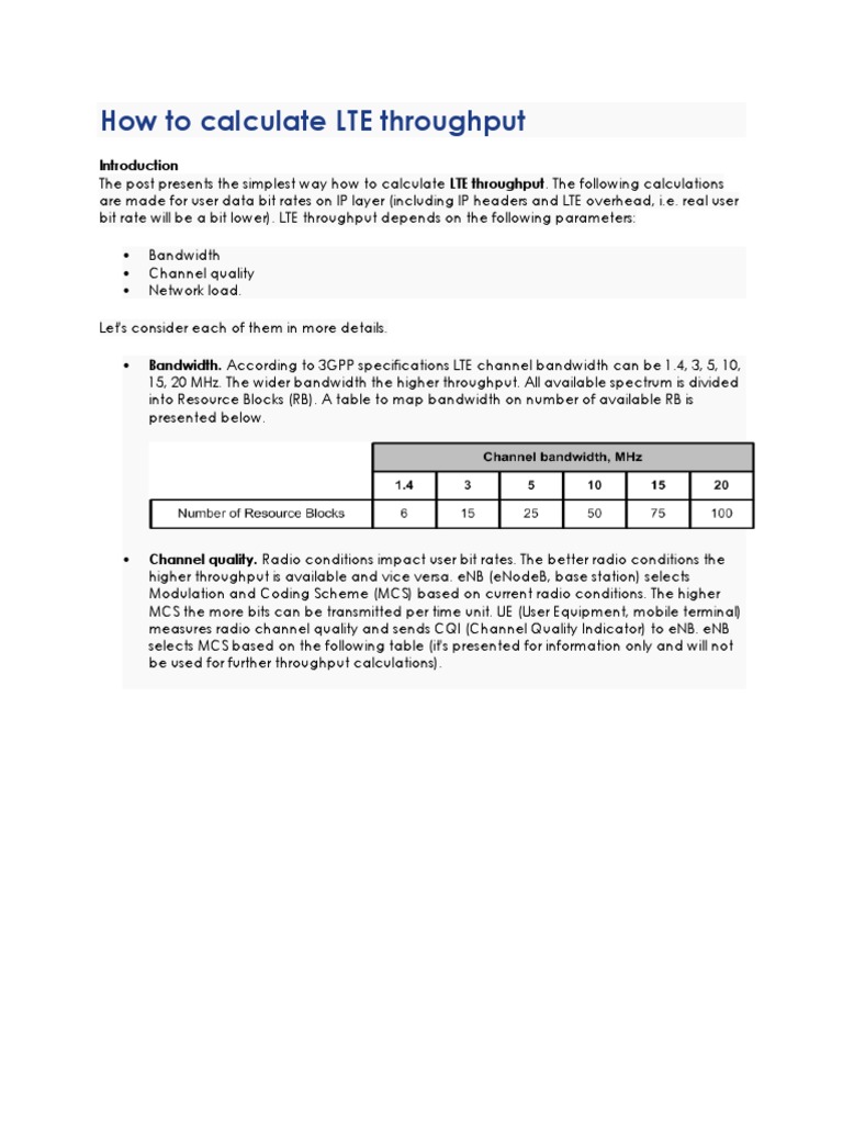 Calculate LTE Throughput Easily | PDF | Bit Rate | Mimo