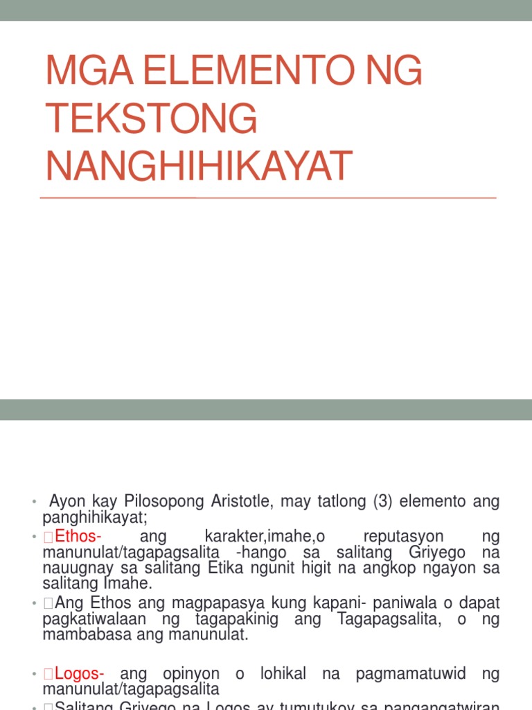 Mga Elemento Ng Tekstong Nanghihikayat Pdf