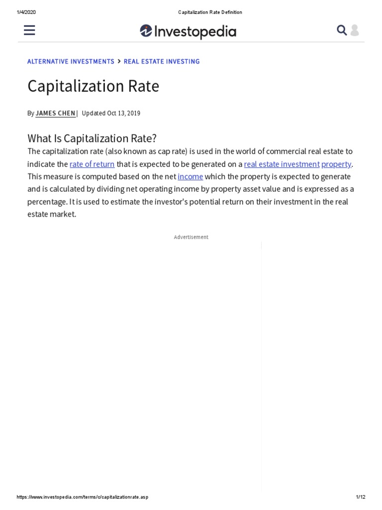Capitalization Rate Definition PDF PDF Real Estate Investing