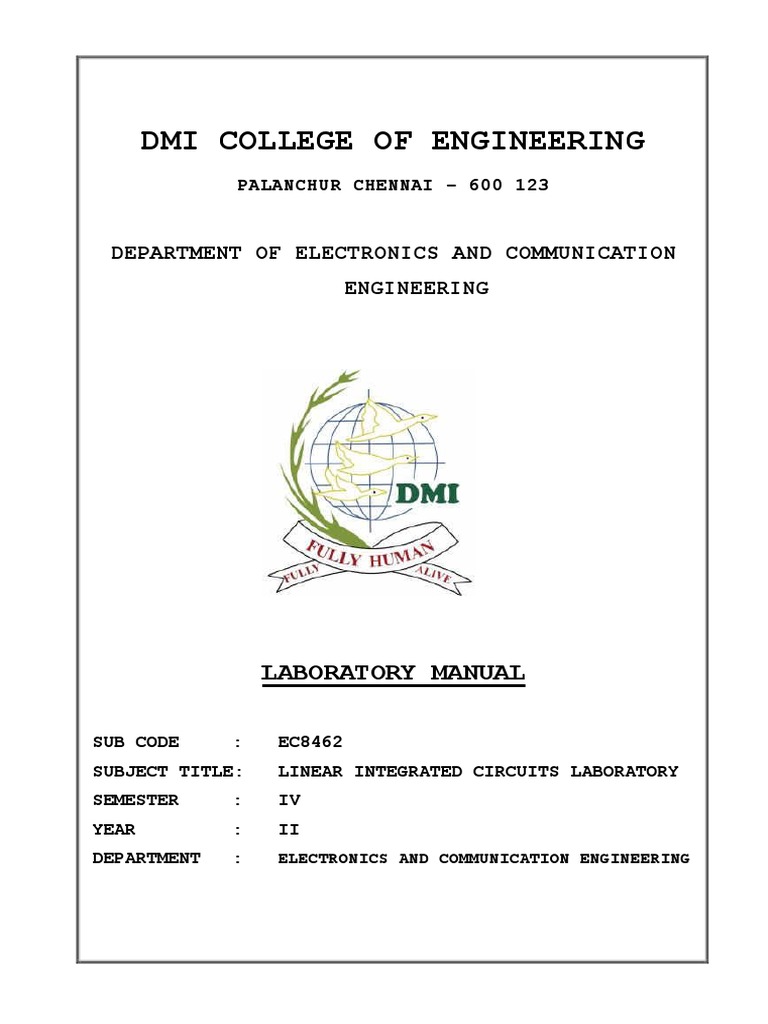 Linear Integrated Circuits Lab Manual | PDF | Operational Amplifier ...