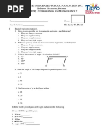 Monthly Examination in Mathematics 9