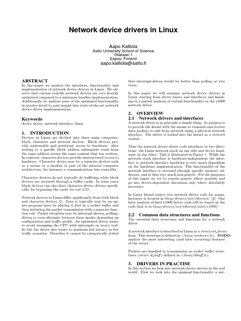 Linux Network Device Driver Insights | PDF | Device Driver | Network ...