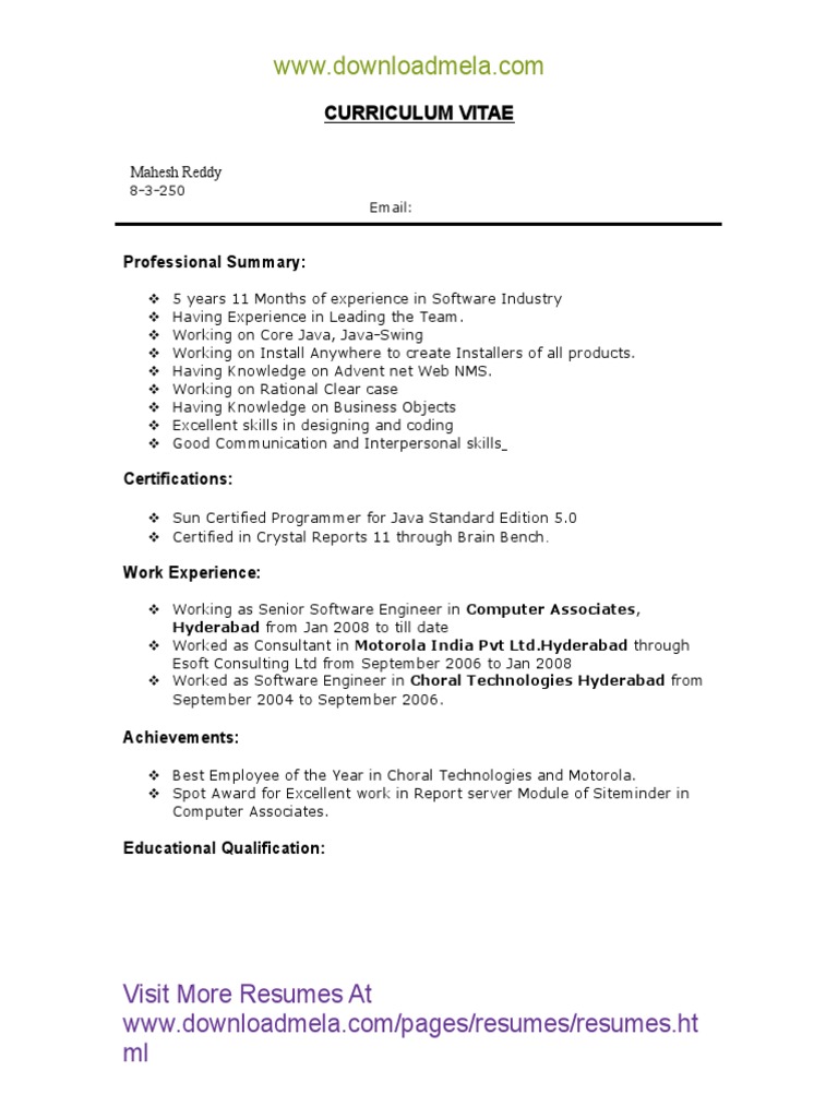 Mahesh Reddy: Java Software Engineer CV | PDF | Java (Programming ...