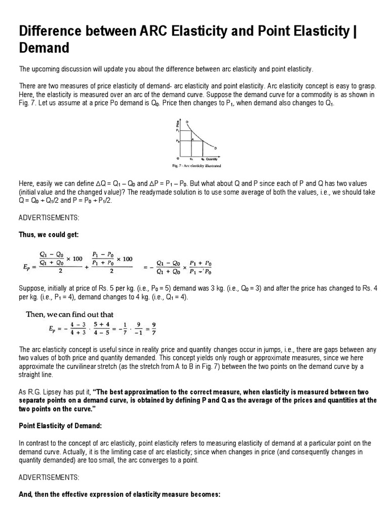 Difference Between Arc Elasticity And Point Elasticity Pdf Price Elasticity Of Demand Demand Curve