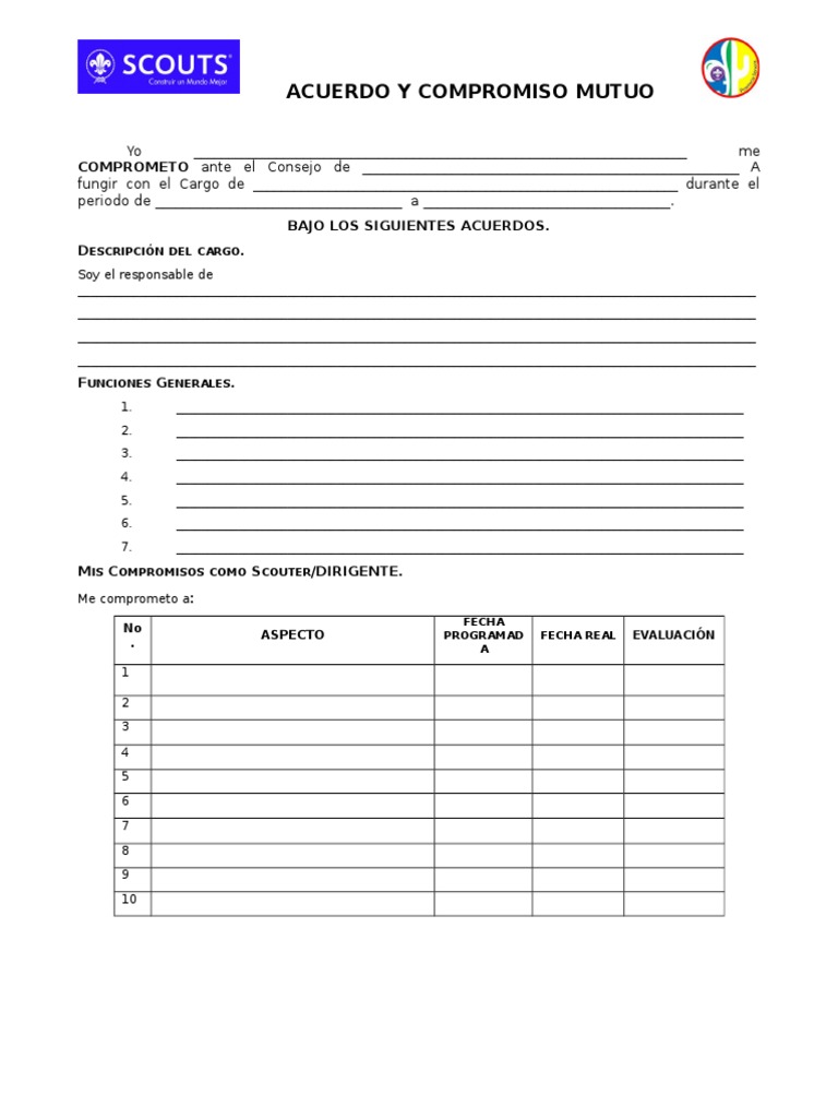 Formato - Acuerdo y Compromiso Mutuo | PDF