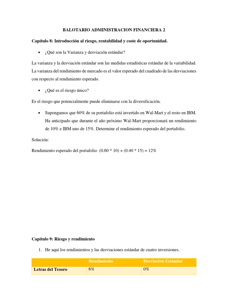 Riesgo y Rentabilidad en Inversiones | PDF | Desviación Estándar ...
