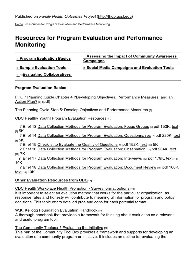 Family Health Outcomes Project - Resources For Program Evaluation and ...