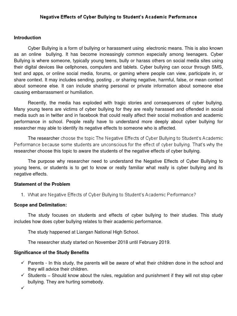 Impact of Cyberbullying on Students' Grades | PDF | Cyberbullying ...