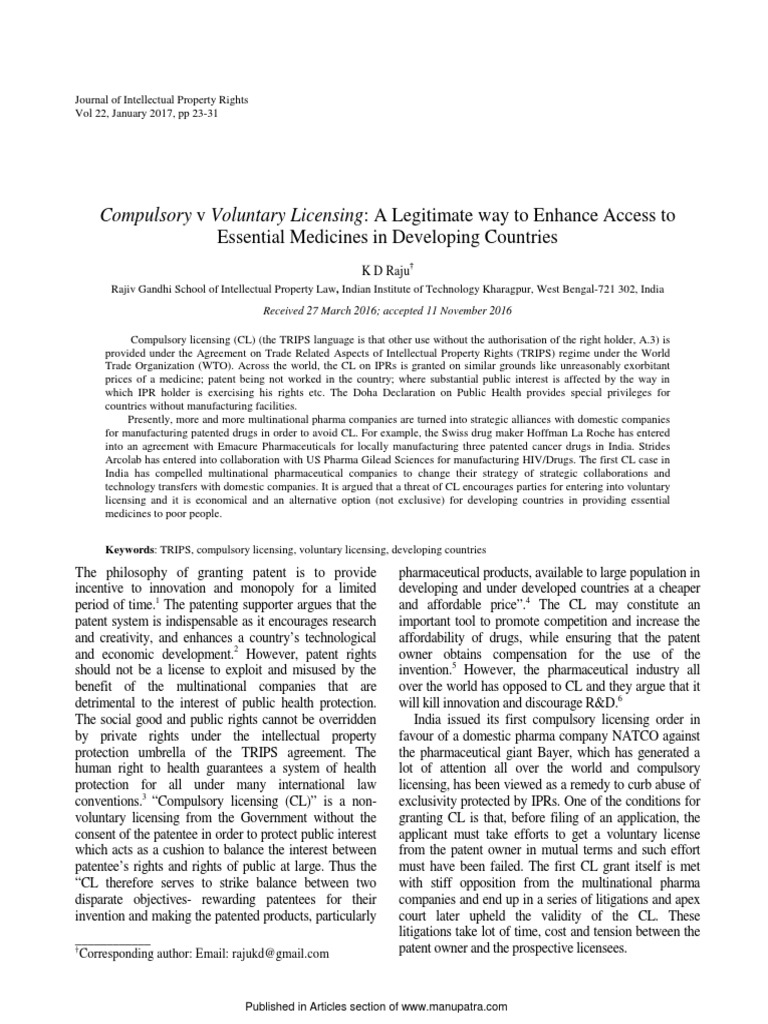Compulsory vs Voluntary Licensing in Pharma | PDF | Trips Agreement ...